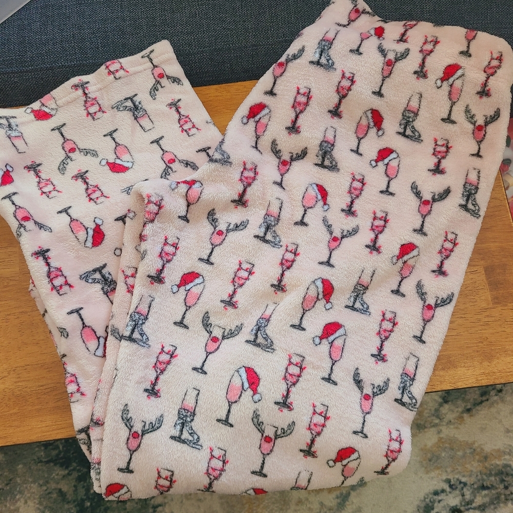 Festive Holiday Pink and White Fleece Pj Pants
